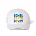 UCLA Bombs Darts Birds Fandom + Golf Caps - White Trucker Hat/Yellow/Blue - v2 - Bombs Darts Birds