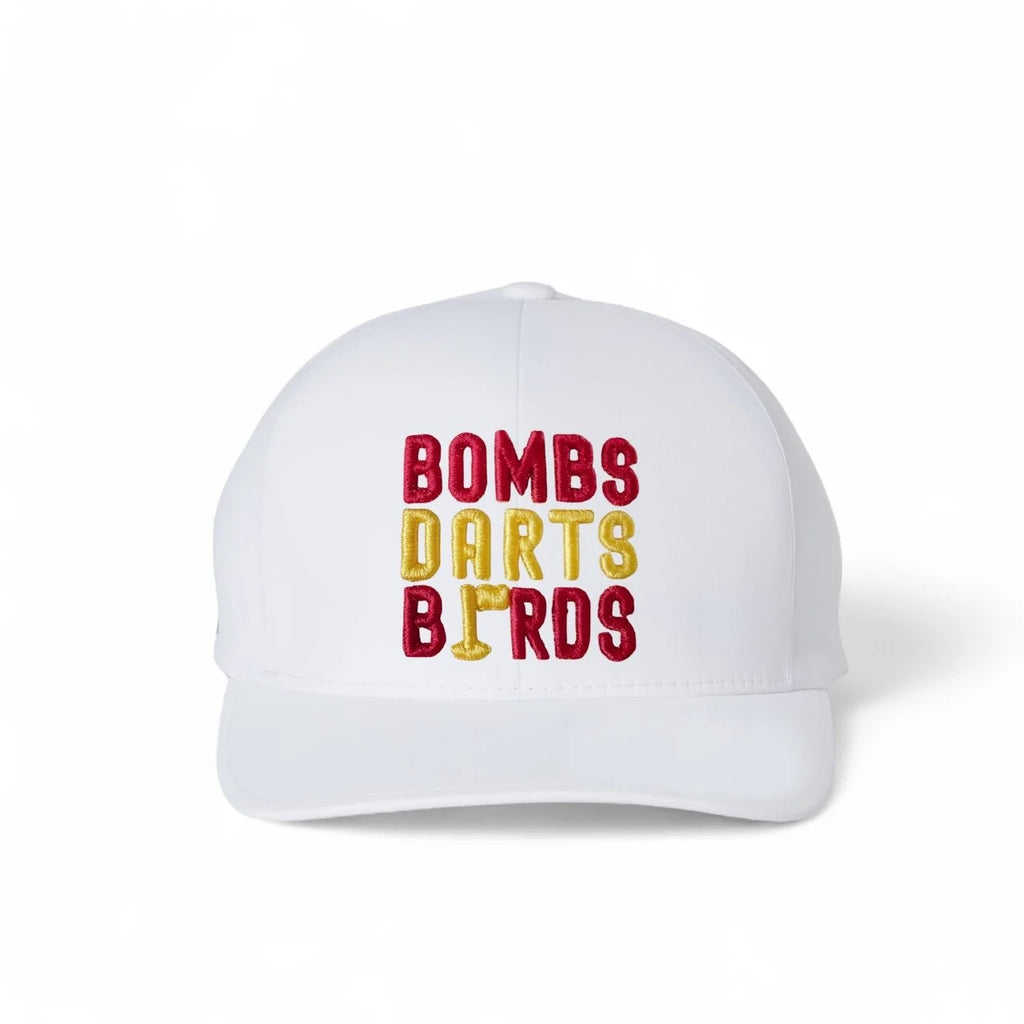 USC Bombs Darts Birds Fandom + Golf Caps - Performance White/Yellow/Red - Bombs Darts Birds
