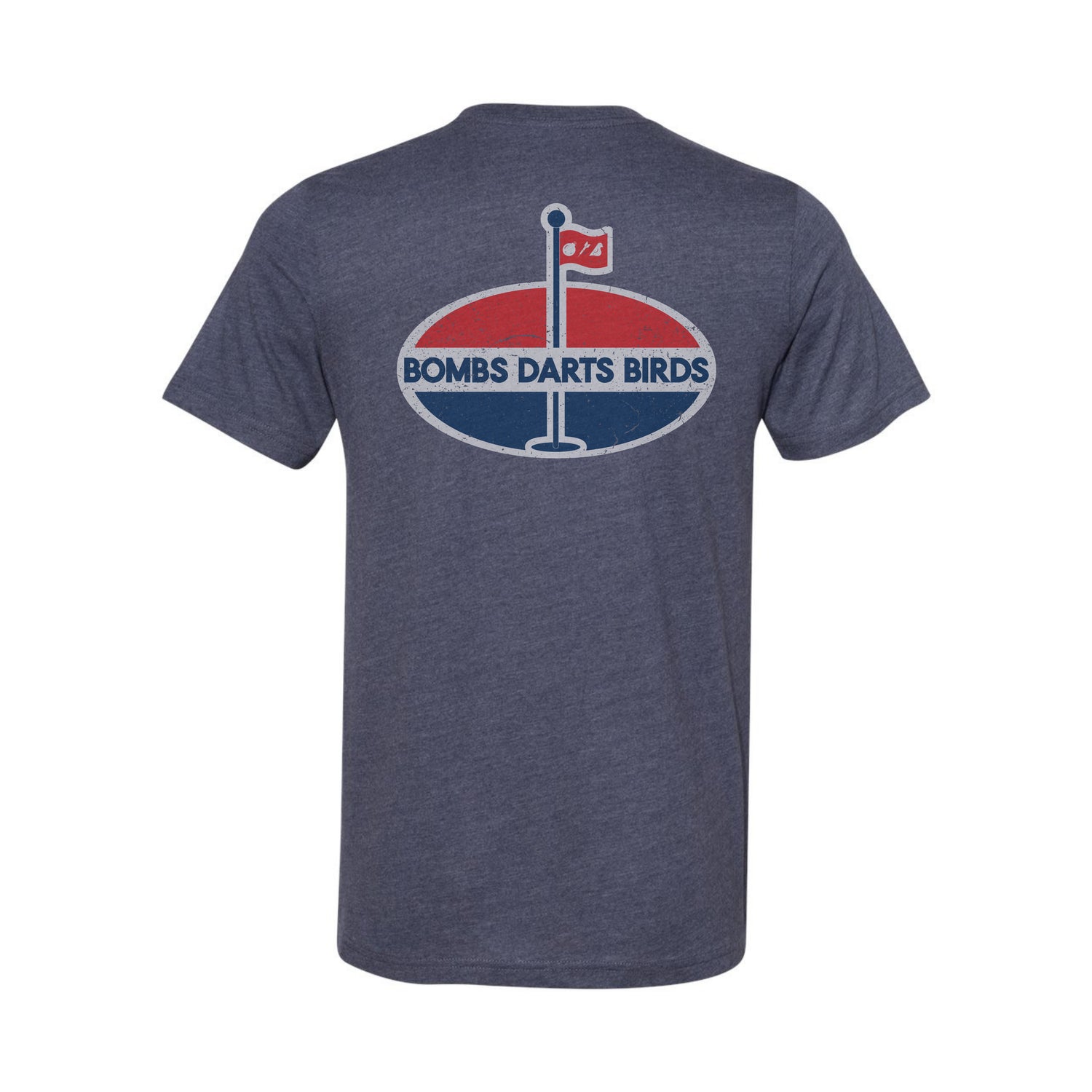 Vintage "Standard Birdie" Bombs Darts Birds Tee Navy Back - Bombs Darts Birds